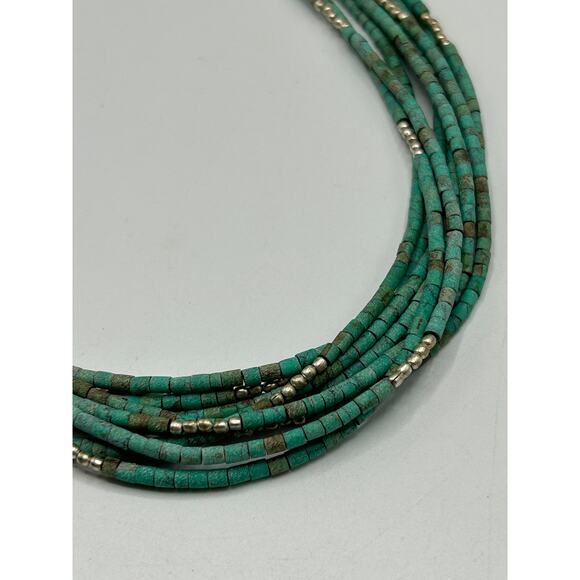 Turquoise Multi-Strand Necklace w/ Tibetan Silver Beads – 22” Boho Tribal - Picture 5 of 5
